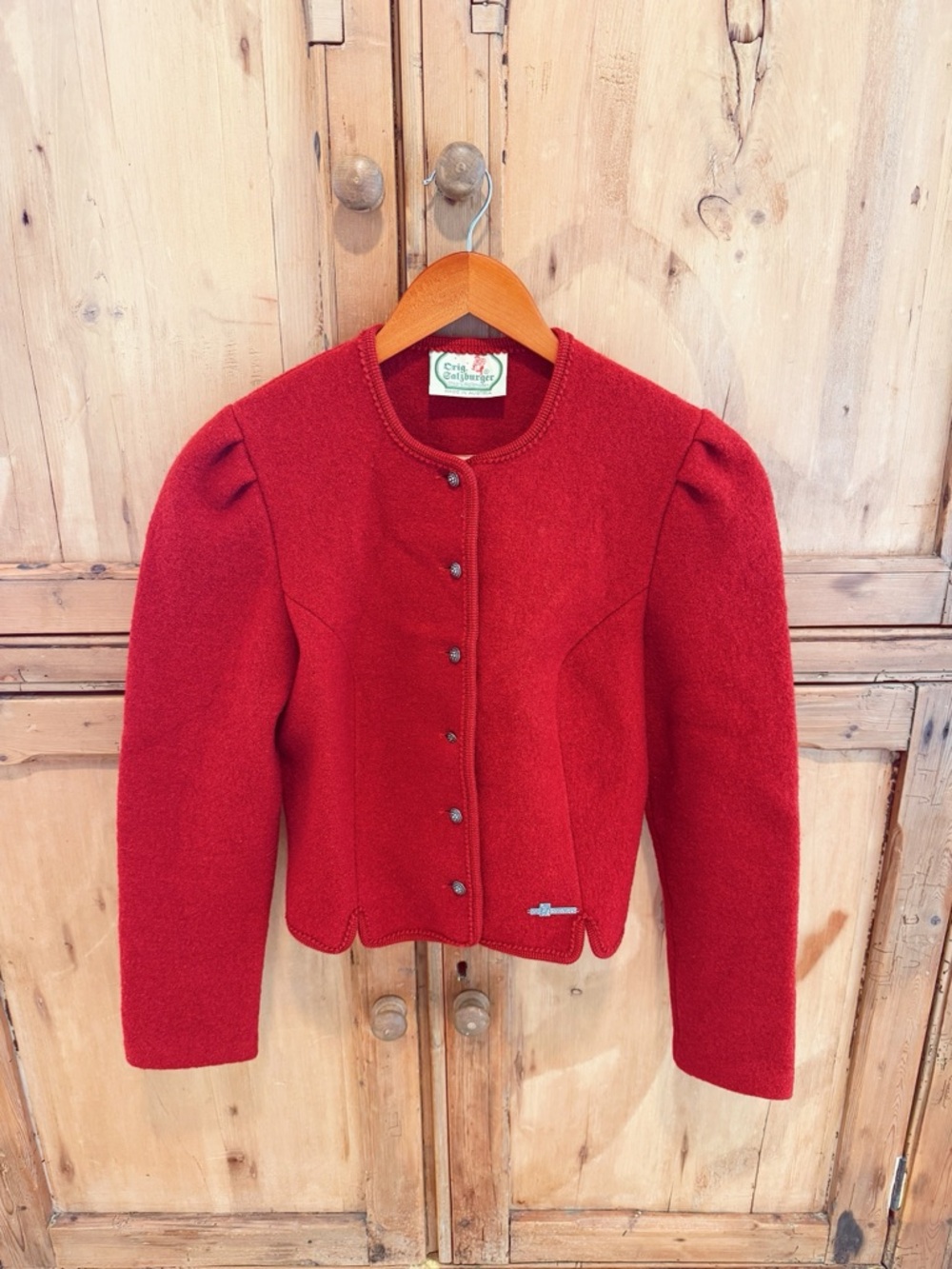 Drig Salzburger Women’s X-Small Jacket Red Wool Button Up Austrian Vintage